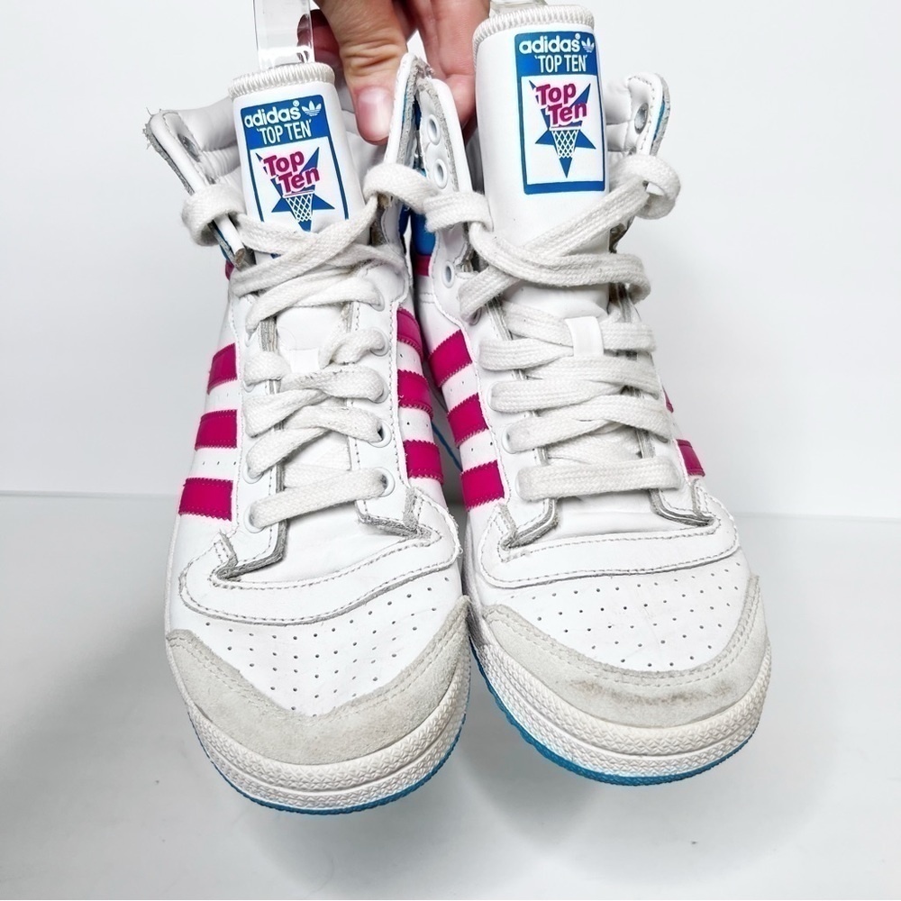 Rare Adidas Top Ten Hi Little Kids Style M25301 Pink Blue White Sneakers Sz 3.5 - Picture 4 of 6